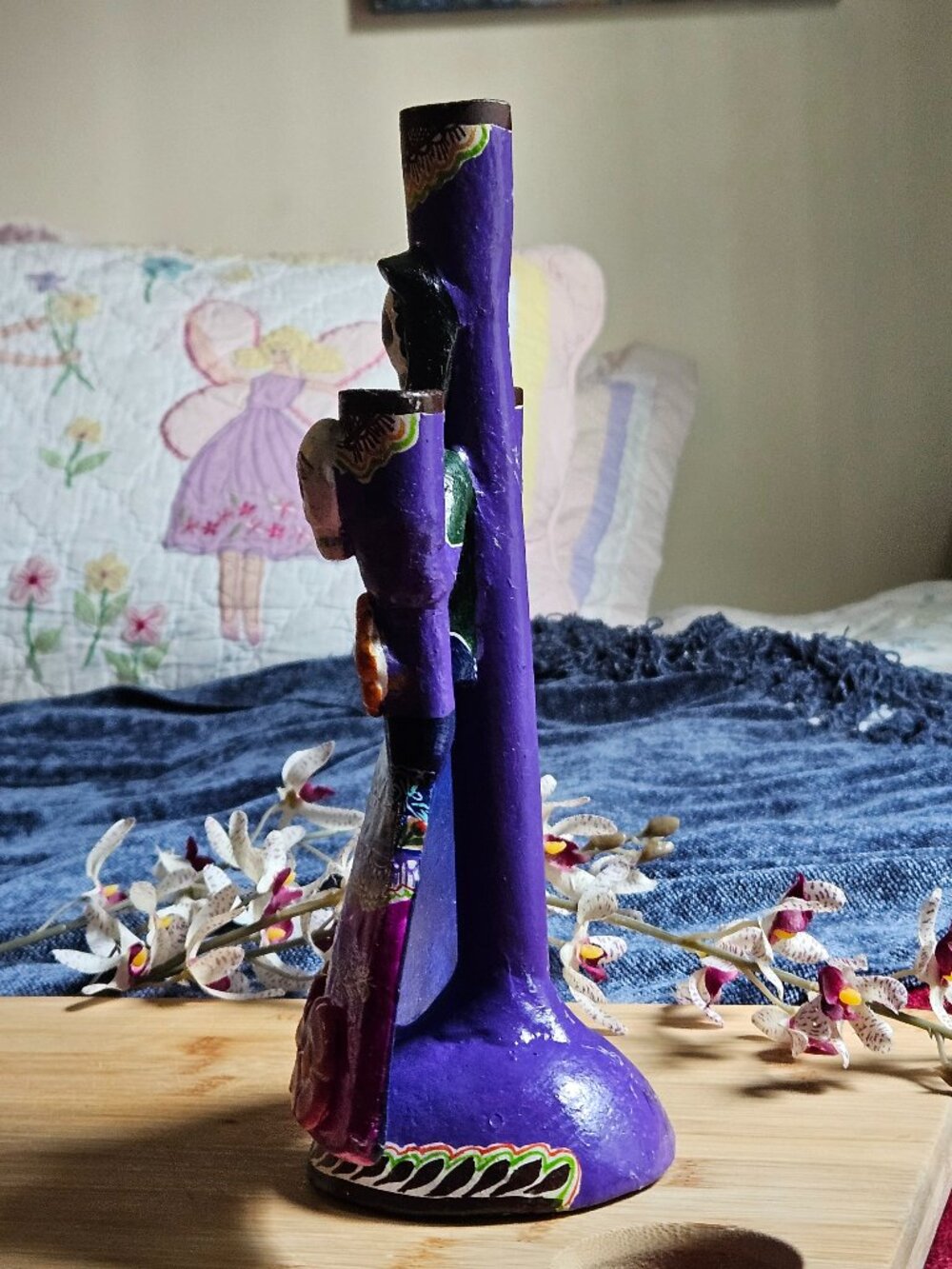 VINTAGE OAXACAN CLAY 3 CANDLE CANDELABRA WOMAN SIGNED BY ARTIST - Picture 7 of 9